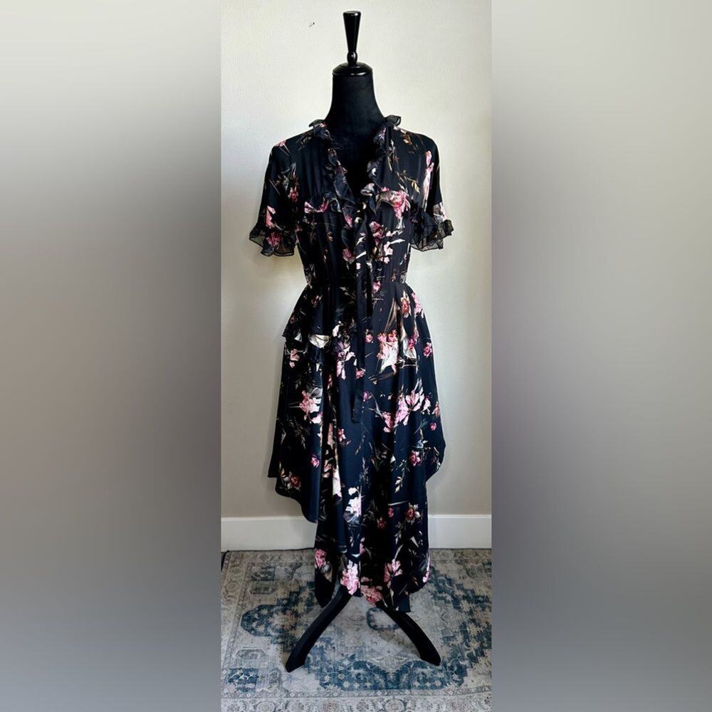 PREEN by THORTON BREGAZZI Clara Black Plastic Foxglove Dress Size S